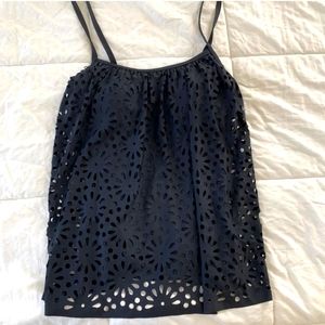 LUXE by Lisa Vogel Eyelet Swim Top, Black, S